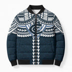 Personalized Carlton Blues Bomber Puffer Jacket Polynesian Tribal Pattern Heritage Football