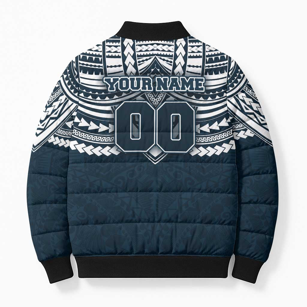Personalized Carlton Blues Bomber Puffer Jacket Polynesian Tribal Pattern Heritage Football