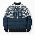 Personalized Carlton Blues Bomber Puffer Jacket Polynesian Tribal Pattern Heritage Football