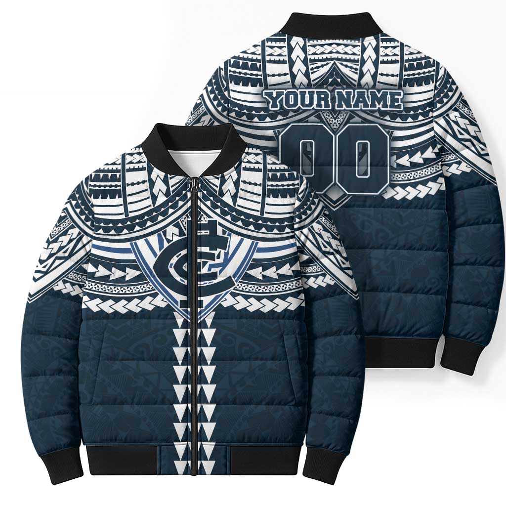 Personalized Carlton Blues Bomber Puffer Jacket Polynesian Tribal Pattern Heritage Football