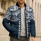 Personalized Carlton Blues Bomber Puffer Jacket Polynesian Tribal Pattern Heritage Football