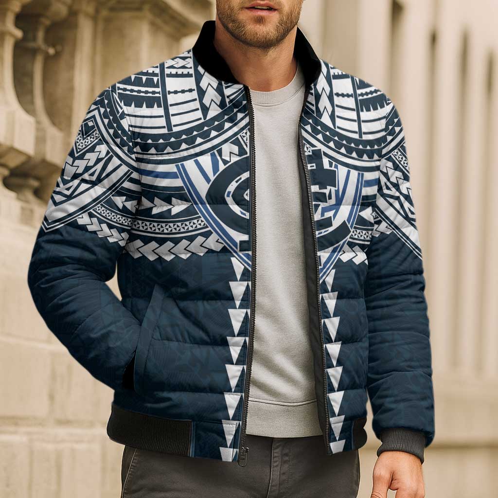 Personalized Carlton Blues Bomber Puffer Jacket Polynesian Tribal Pattern Heritage Football