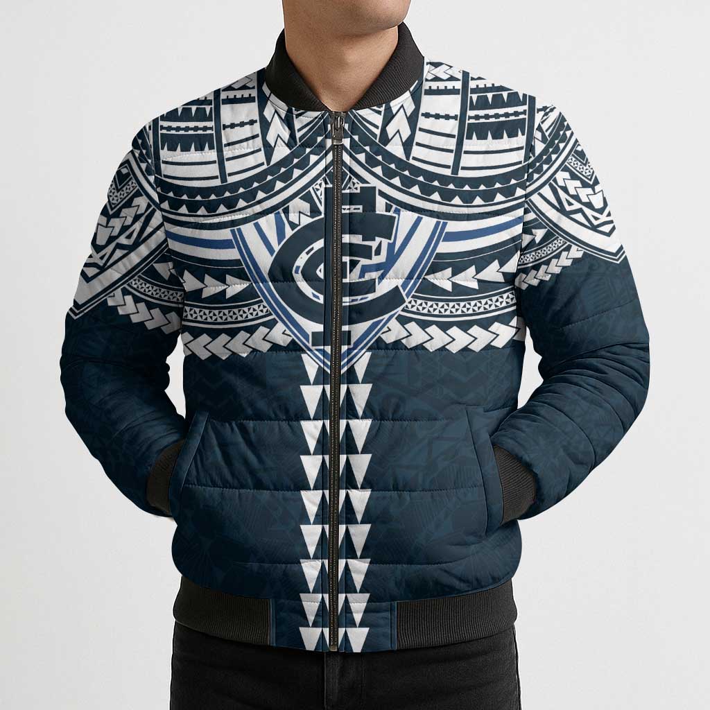 Personalized Carlton Blues Bomber Puffer Jacket Polynesian Tribal Pattern Heritage Football