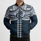 Personalized Carlton Blues Bomber Puffer Jacket Polynesian Tribal Pattern Heritage Football