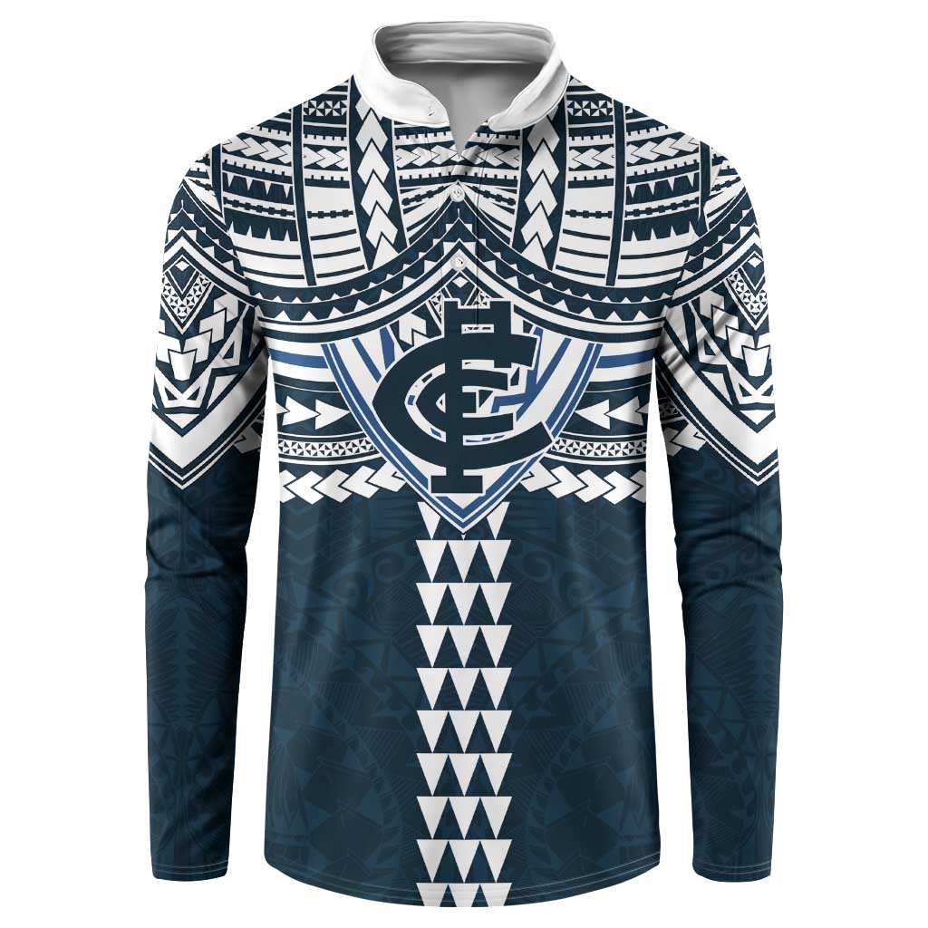 Personalized Carlton Blues Button Sweatshirt Polynesian Tribal Pattern Heritage Football