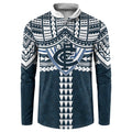 Personalized Carlton Blues Button Sweatshirt Polynesian Tribal Pattern Heritage Football