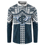 Personalized Carlton Blues Button Sweatshirt Polynesian Tribal Pattern Heritage Football