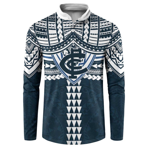 Personalized Carlton Blues Button Sweatshirt Polynesian Tribal Pattern Heritage Football