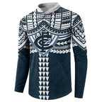 Personalized Carlton Blues Button Sweatshirt Polynesian Tribal Pattern Heritage Football