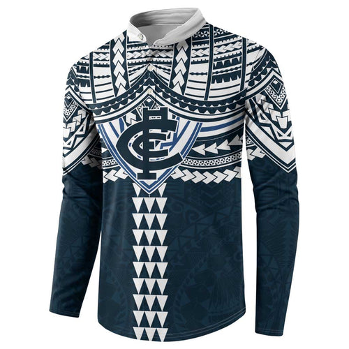 Personalized Carlton Blues Button Sweatshirt Polynesian Tribal Pattern Heritage Football