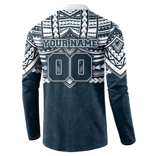Personalized Carlton Blues Button Sweatshirt Polynesian Tribal Pattern Heritage Football