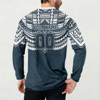 Personalized Carlton Blues Button Sweatshirt Polynesian Tribal Pattern Heritage Football