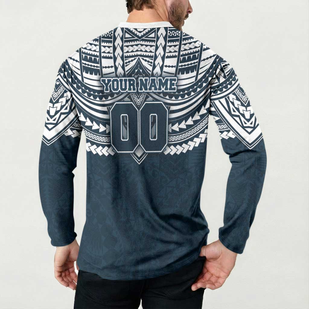 Personalized Carlton Blues Button Sweatshirt Polynesian Tribal Pattern Heritage Football