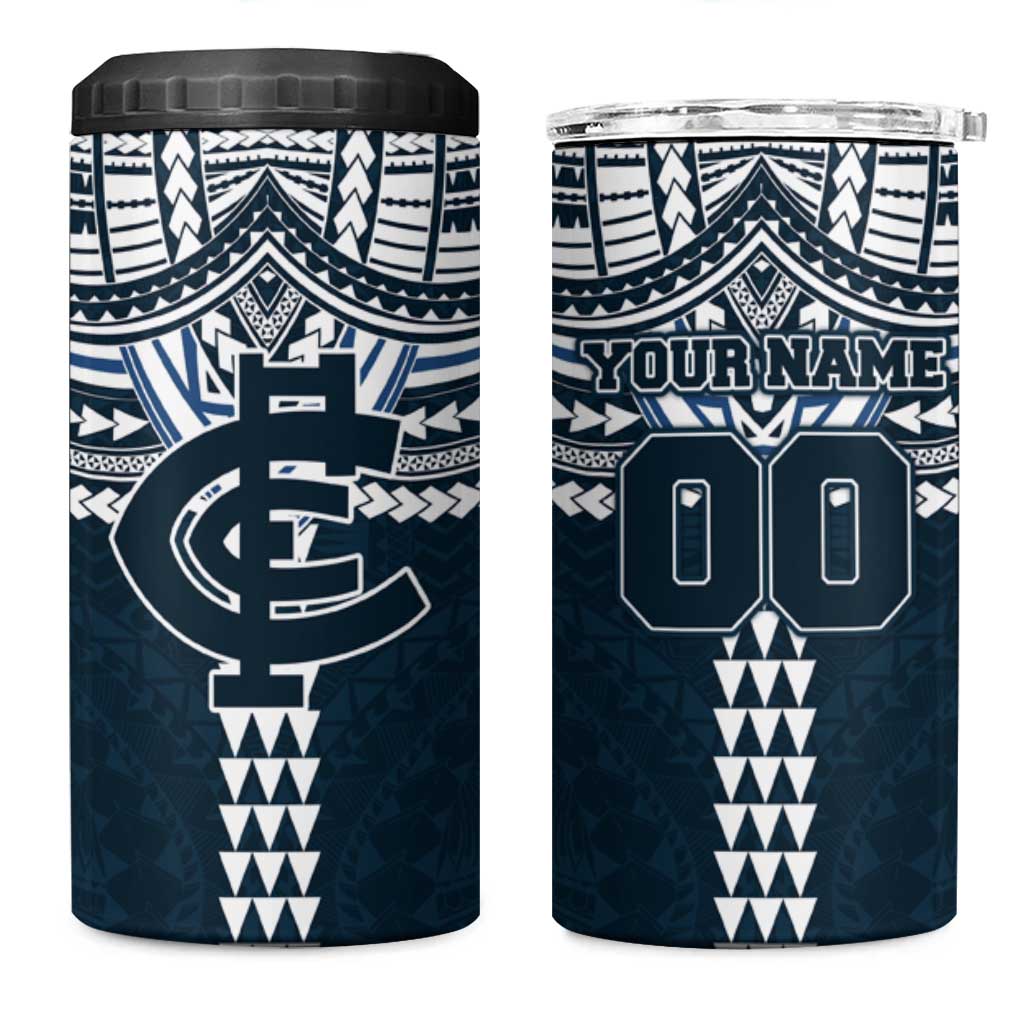 Personalized Carlton Blues 4 in 1 Can Cooler Tumbler Polynesian Tribal Pattern Heritage Football