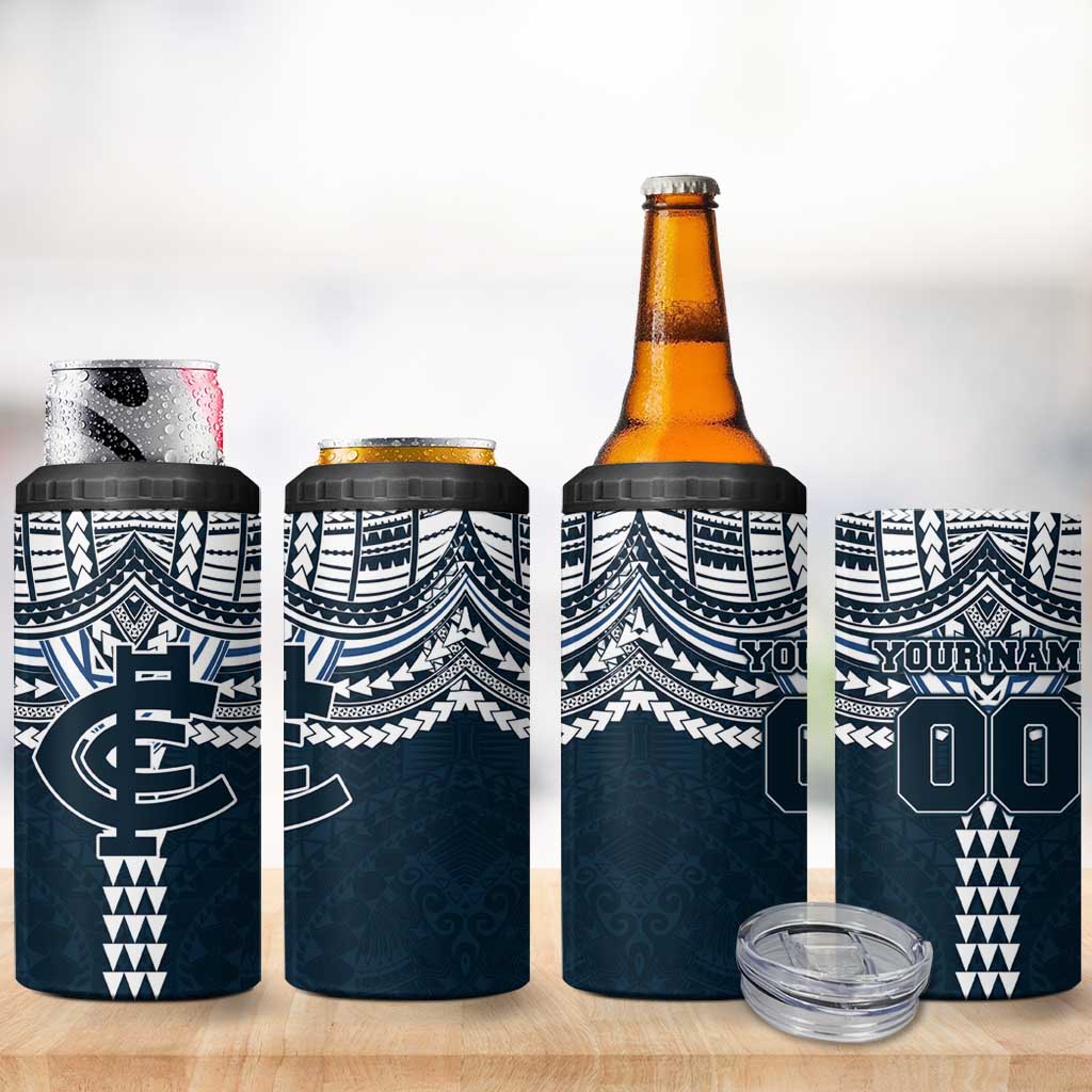 Personalized Carlton Blues 4 in 1 Can Cooler Tumbler Polynesian Tribal Pattern Heritage Football