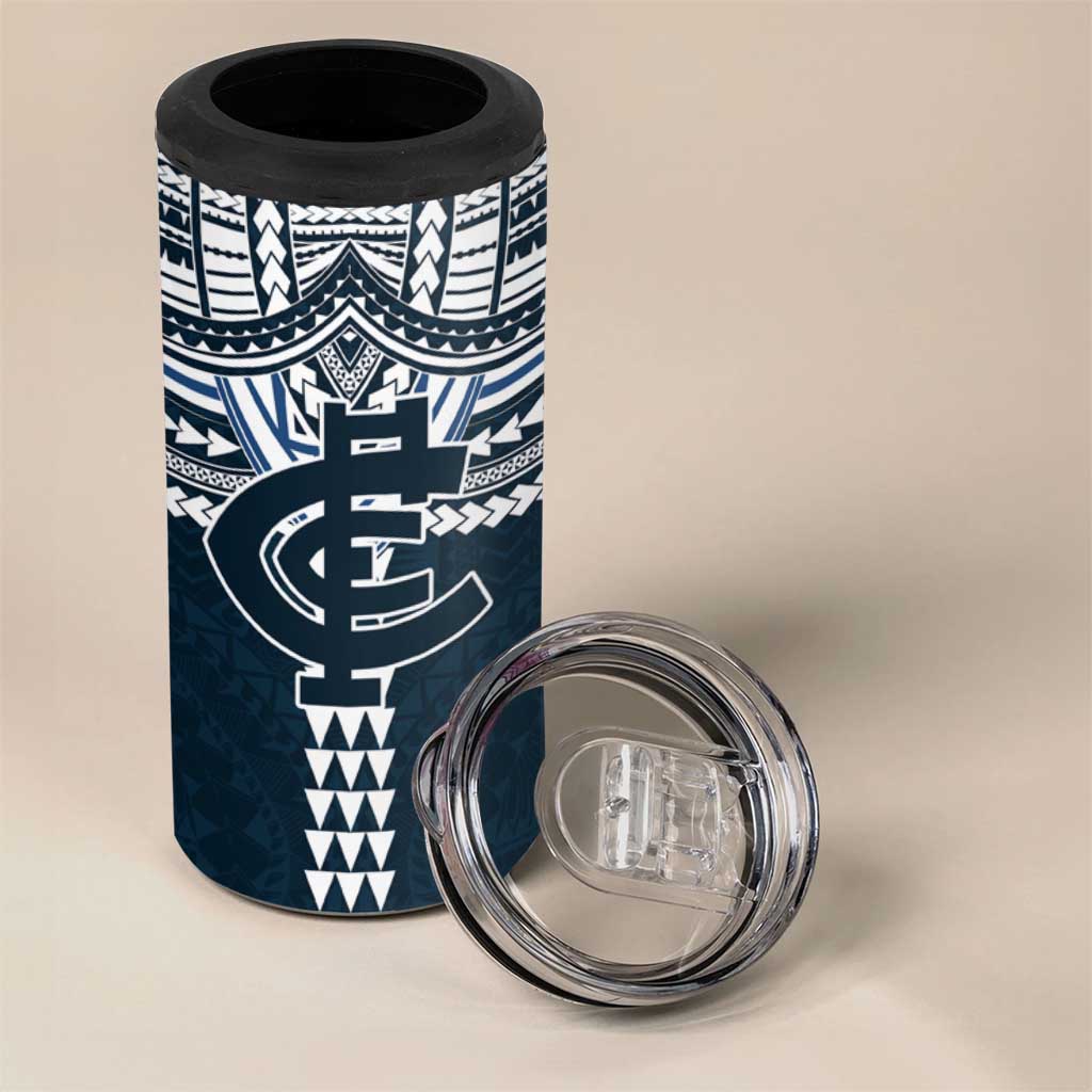 Personalized Carlton Blues 4 in 1 Can Cooler Tumbler Polynesian Tribal Pattern Heritage Football