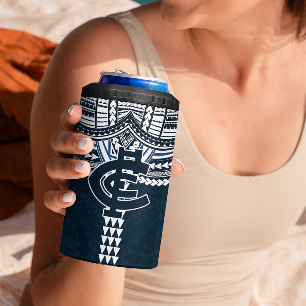 Personalized Carlton Blues 4 in 1 Can Cooler Tumbler Polynesian Tribal Pattern Heritage Football