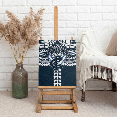 Personalized Carlton Blues Canvas Wall Art Polynesian Tribal Pattern Heritage Football
