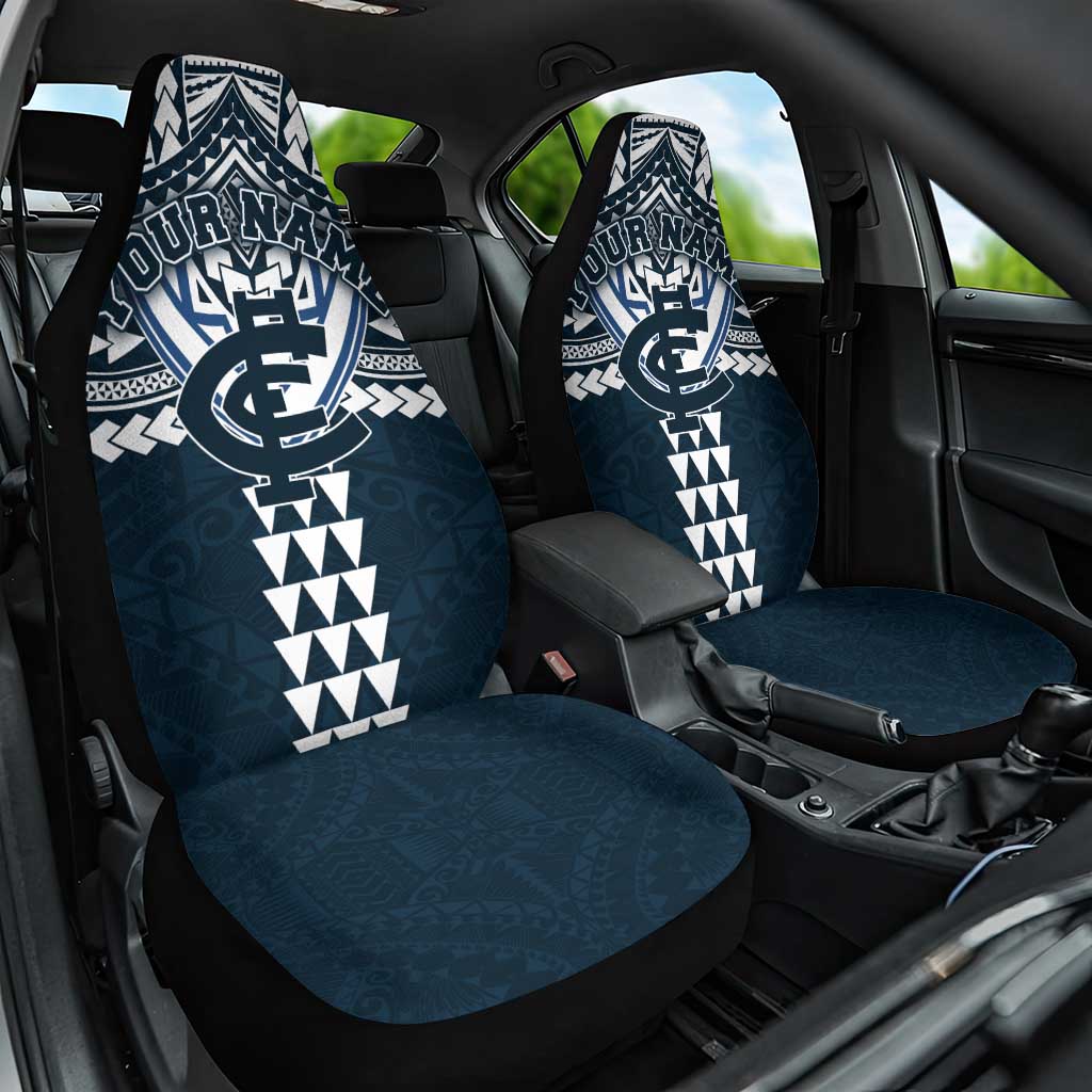 Personalized Carlton Blues Car Seat Cover Polynesian Tribal Pattern Heritage Football