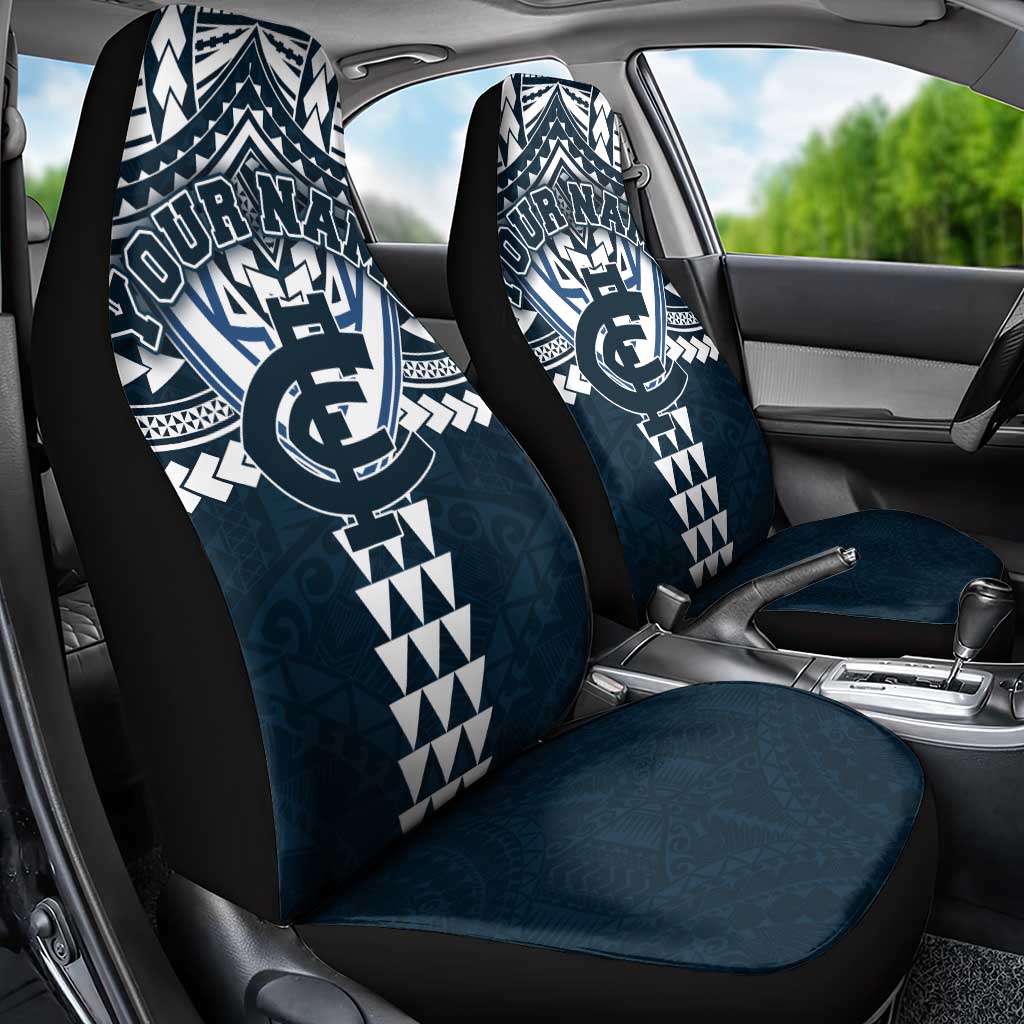 Personalized Carlton Blues Car Seat Cover Polynesian Tribal Pattern Heritage Football