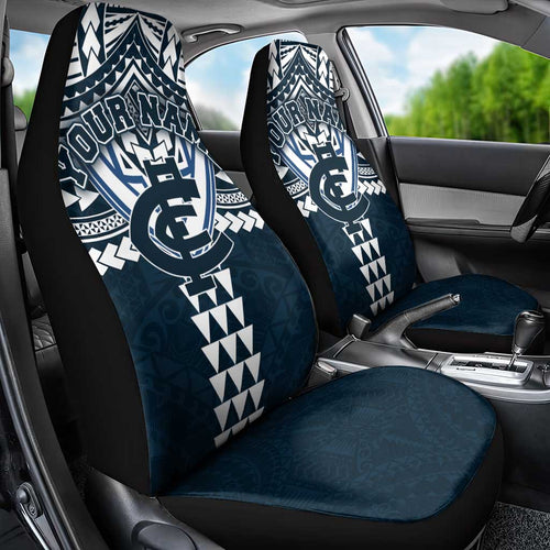 Personalized Carlton Blues Car Seat Cover Polynesian Tribal Pattern Heritage Football