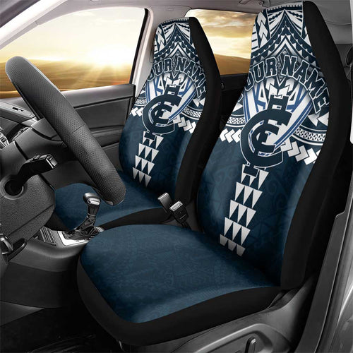 Personalized Carlton Blues Car Seat Cover Polynesian Tribal Pattern Heritage Football