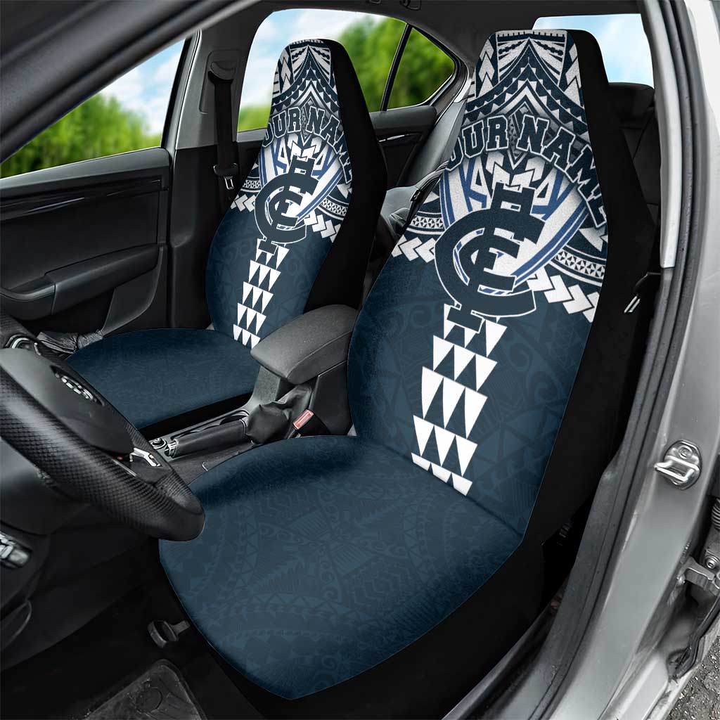 Personalized Carlton Blues Car Seat Cover Polynesian Tribal Pattern Heritage Football