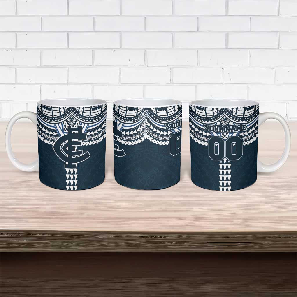 Personalized Carlton Blues Ceramic Mug Polynesian Tribal Pattern Heritage Football