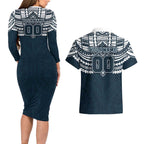 Personalized Carlton Blues Couples Matching Long Sleeve Bodycon Dress and Hawaiian Shirt Polynesian Tribal Pattern Heritage Football