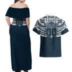 Personalized Carlton Blues Couples Matching Off Shoulder Maxi Dress and Hawaiian Shirt Polynesian Tribal Pattern Heritage Football