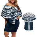 Personalized Carlton Blues Couples Matching Off Shoulder Short Dress and Hawaiian Shirt Polynesian Tribal Pattern Heritage Football