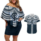 Personalized Carlton Blues Couples Matching Off Shoulder Short Dress and Hawaiian Shirt Polynesian Tribal Pattern Heritage Football
