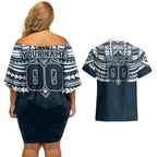 Personalized Carlton Blues Couples Matching Off Shoulder Short Dress and Hawaiian Shirt Polynesian Tribal Pattern Heritage Football