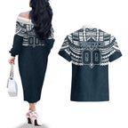 Personalized Carlton Blues Couples Matching Off The Shoulder Long Sleeve Dress and Hawaiian Shirt Polynesian Tribal Pattern Heritage Football