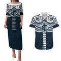Personalized Carlton Blues Couples Matching Puletasi and Hawaiian Shirt Polynesian Tribal Pattern Heritage Football
