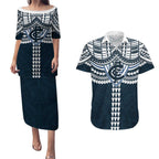 Personalized Carlton Blues Couples Matching Puletasi and Hawaiian Shirt Polynesian Tribal Pattern Heritage Football