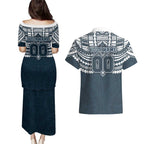 Personalized Carlton Blues Couples Matching Puletasi and Hawaiian Shirt Polynesian Tribal Pattern Heritage Football