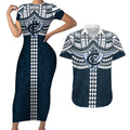 Personalized Carlton Blues Couples Matching Short Sleeve Bodycon Dress and Hawaiian Shirt Polynesian Tribal Pattern Heritage Football