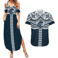 Personalized Carlton Blues Couples Matching Summer Maxi Dress and Hawaiian Shirt Polynesian Tribal Pattern Heritage Football