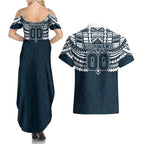 Personalized Carlton Blues Couples Matching Summer Maxi Dress and Hawaiian Shirt Polynesian Tribal Pattern Heritage Football
