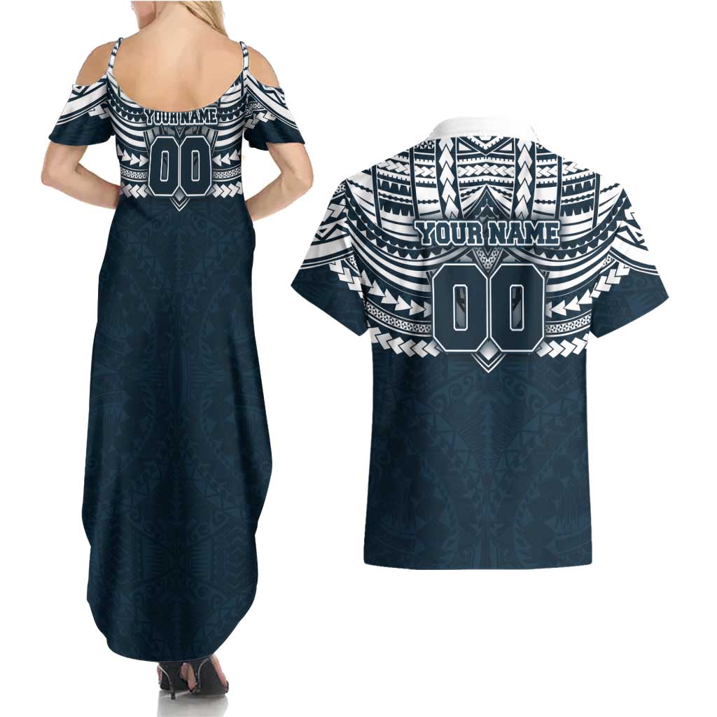 Personalized Carlton Blues Couples Matching Summer Maxi Dress and Hawaiian Shirt Polynesian Tribal Pattern Heritage Football
