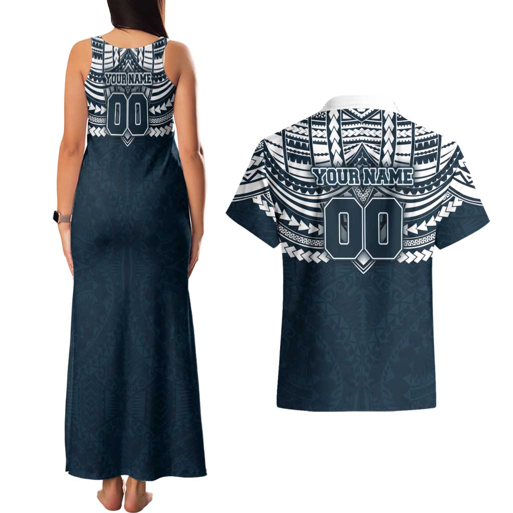 Personalized Carlton Blues Couples Matching Tank Maxi Dress and Hawaiian Shirt Polynesian Tribal Pattern Heritage Football