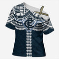 Personalized Carlton Blues Cross Shoulder Shirt Polynesian Tribal Pattern Heritage Football