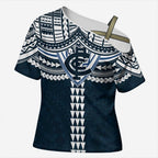 Personalized Carlton Blues Cross Shoulder Shirt Polynesian Tribal Pattern Heritage Football