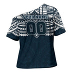 Personalized Carlton Blues Cross Shoulder Shirt Polynesian Tribal Pattern Heritage Football