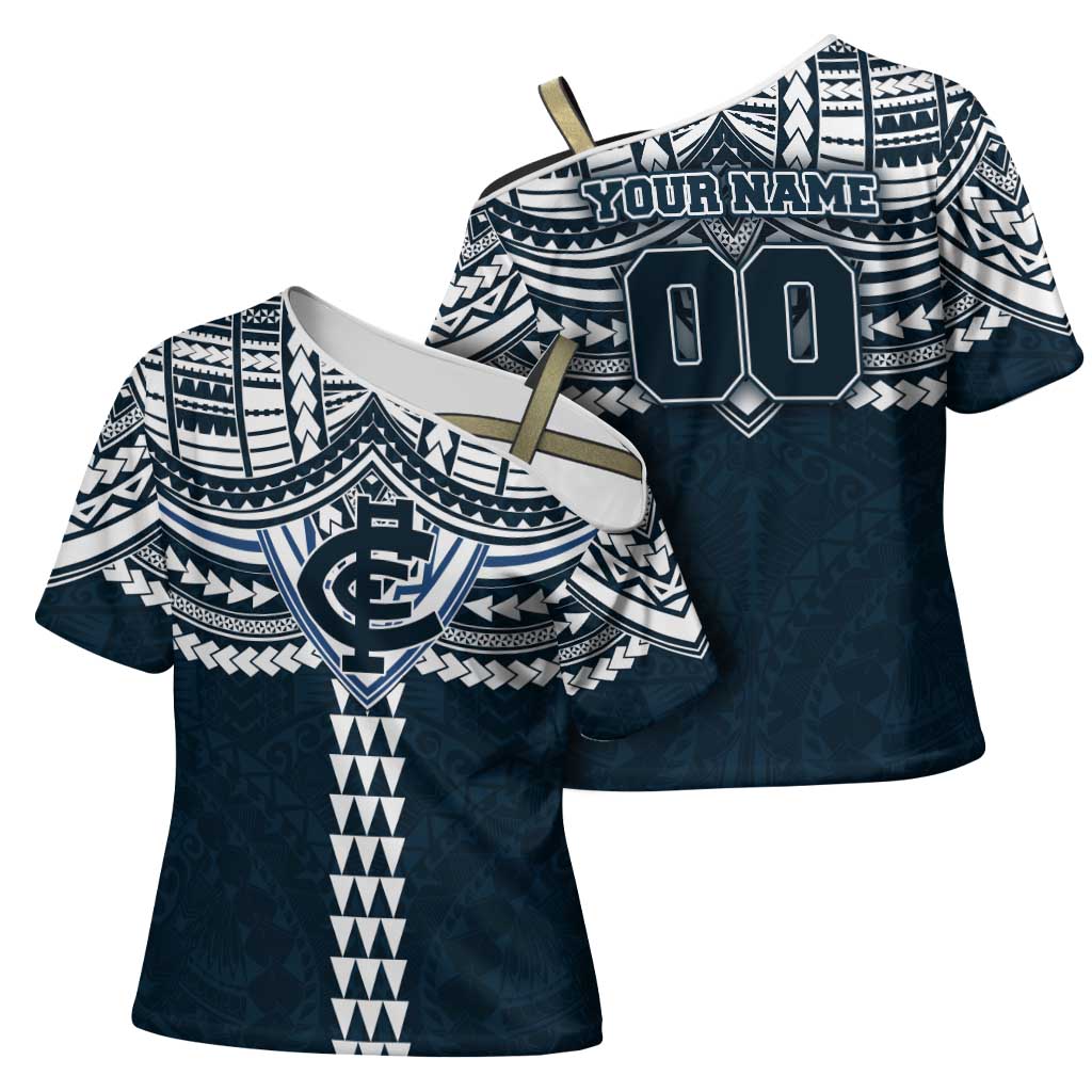 Personalized Carlton Blues Cross Shoulder Shirt Polynesian Tribal Pattern Heritage Football