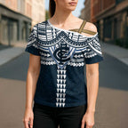 Personalized Carlton Blues Cross Shoulder Shirt Polynesian Tribal Pattern Heritage Football