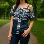 Personalized Carlton Blues Cross Shoulder Shirt Polynesian Tribal Pattern Heritage Football