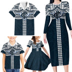 Personalized Carlton Blues Family Matching Long Sleeve Bodycon Dress and Hawaiian Shirt Polynesian Tribal Pattern Heritage Football