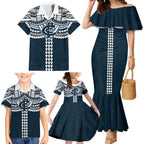 Personalized Carlton Blues Family Matching Mermaid Dress and Hawaiian Shirt Polynesian Tribal Pattern Heritage Football